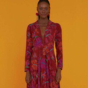 Farm Rio Red Delicate Leaves Maxi Dress